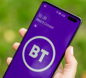 The BT logo on a smartphone.