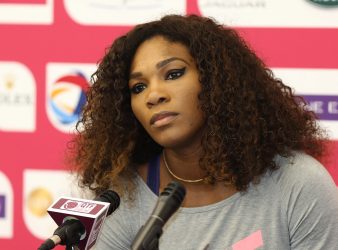 Serena Williams at a press conference.
